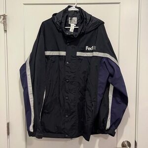 FedEx Stan Herman VF Imagewear Hooded Rain Jacket Navy Black XL FD3306